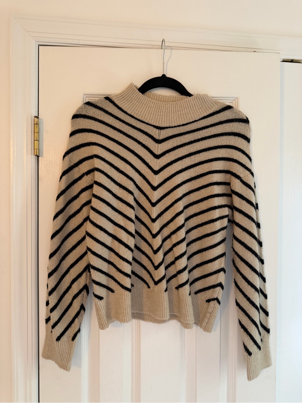 Mango Beige and Black Striped Turtleneck Sweater